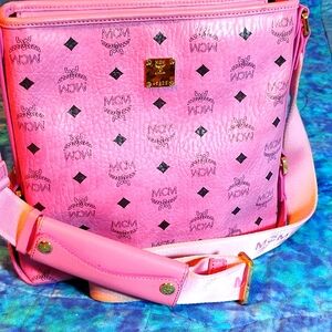 Authentic Vintage MCM Leather Bag, Deep Pink W Black Monogram. Gorgeous!